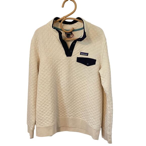 Patagonia Organic Cotton Quilted Snap-T Pullover - Women's - Medium - Cream Navy - Picture 1 of 8